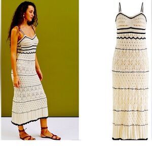 Olive & Oak Cream Crochet Sleeveless Midi Dress |L